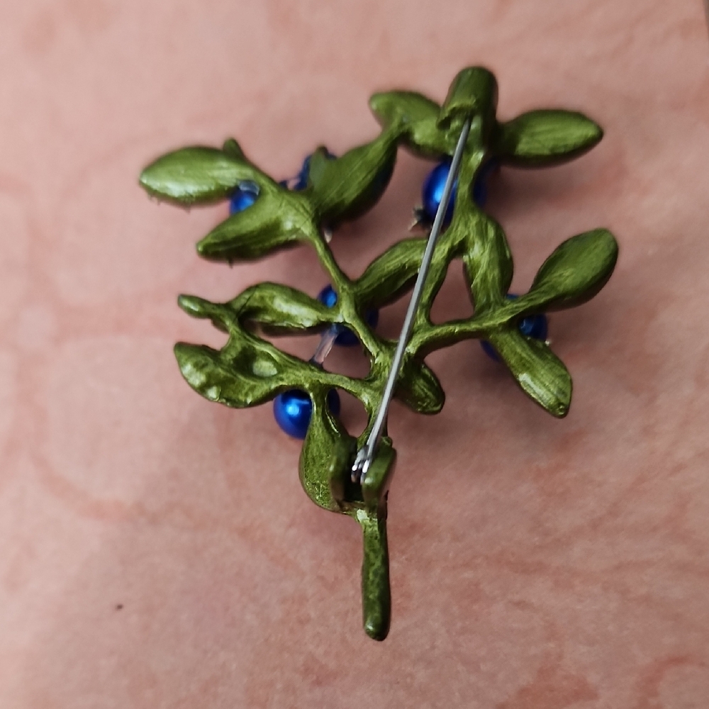 Cobalt Blueberry Branch Brooch – Nature Inspired - Picture 2 of 4